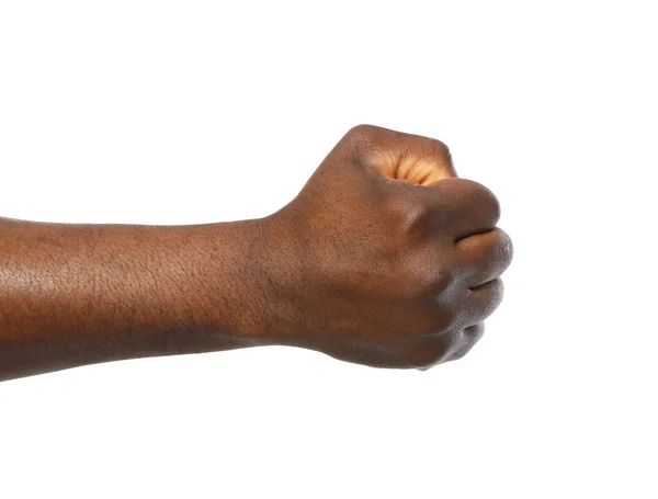 African-American man showing fist on white background, closeup — Stock Photo, Image