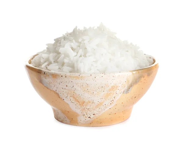 Bowl of tasty cooked rice on white background — Stock Photo, Image