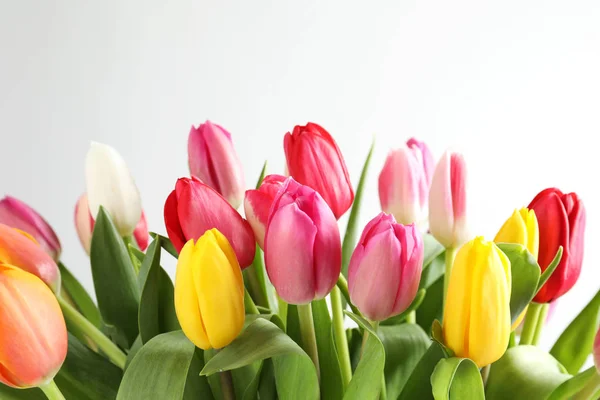 Гарний букет з яскравих квітів тюльпанів на білому тлі — стокове фото