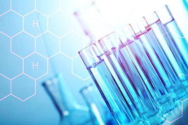 Masada farklı laboratuvar cam, çift pozlama. Çözelti kimyası