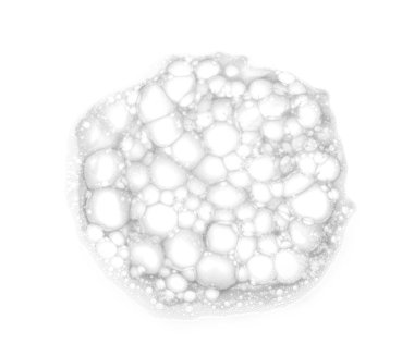 Beyaz arka planda yumuşak sabun köpüğü, üst görünüm