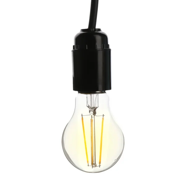 흰색 배경에 전구가있는 매달려 램프 — 스톡 사진
