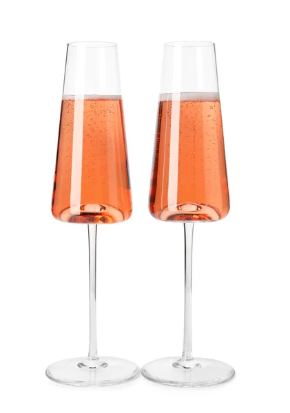 Окуляри з рожевого шампанського ізольовані на білому — стокове фото