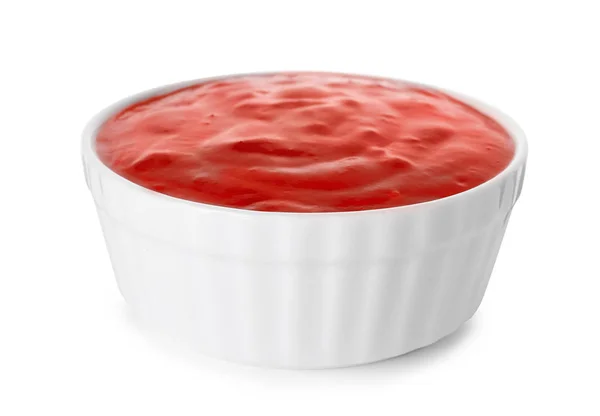흰색에 분리 된 빨간 소스와 그릇 — 스톡 사진
