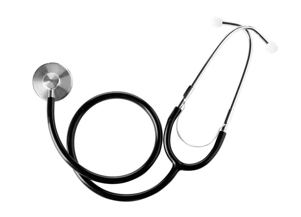 Stethoskop auf weißem Hintergrund, Draufsicht. Medizinprodukt — Stockfoto