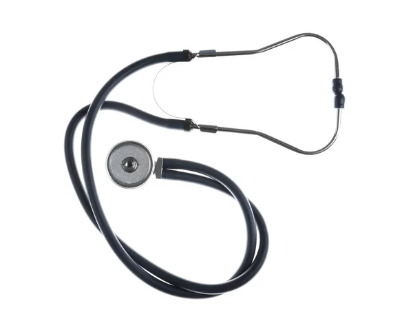 Stethoscope on white background, top view. Medical device — Stock Photo, Image