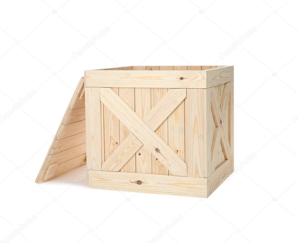 Wooden crate with lid isolated on white