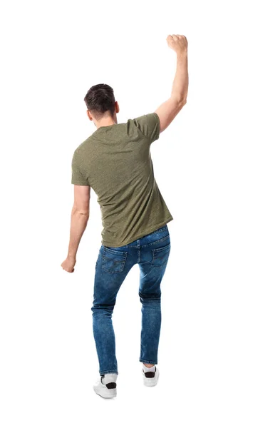 Jonge man in casual kleding poseren op witte achtergrond — Stockfoto