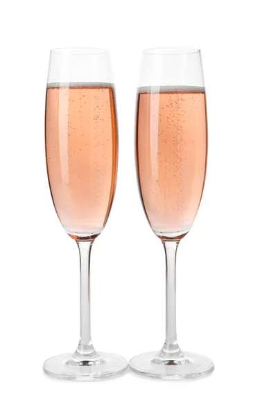 Lunettes de champagne rose isolées sur blanc — Photo