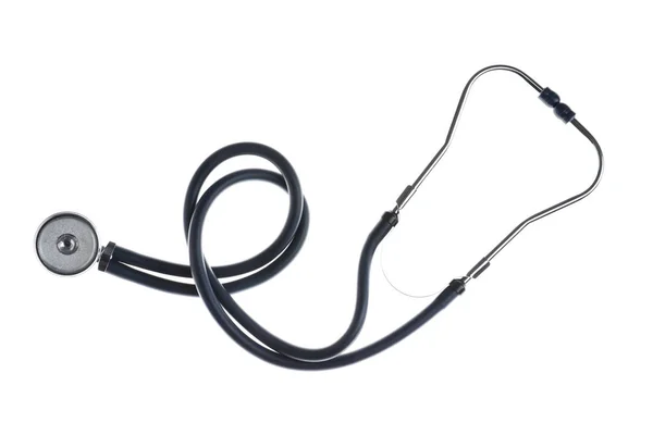 Stetoskop na białym tle, widok z góry. Wyrób medyczny — Zdjęcie stockowe