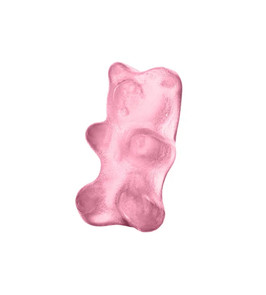 Delizioso orso gelatina rosa su sfondo bianco — Foto Stock