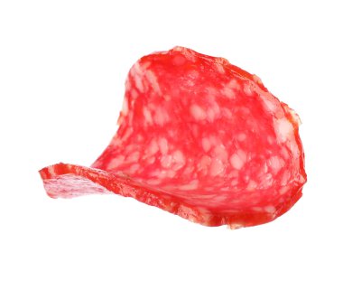 Beyaz arka planda taze lezzetli sosis kesin