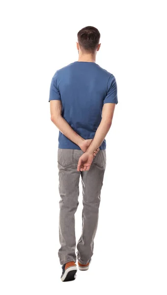 Young man in casual clothes posing on white background — Stock Photo, Image