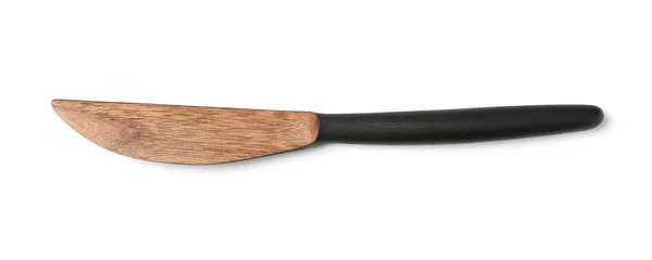 Nova faca de manteiga de madeira no fundo branco — Fotografia de Stock