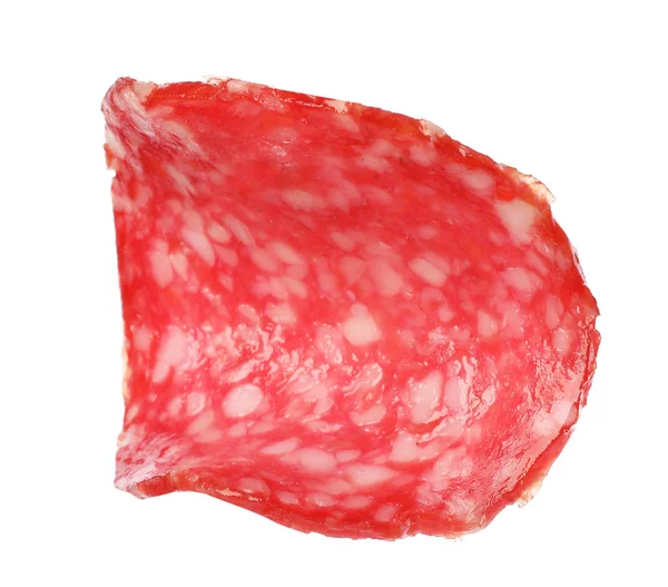 Corte salsicha saborosa fresca no fundo branco — Fotografia de Stock