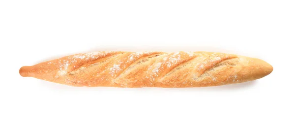 Tasty baguette isolated on white, top view. Fresh bread — Stock Photo, Image