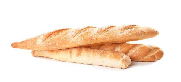 Tasty baguettes isolated on white. Fresh bread — Stock Photo, Image