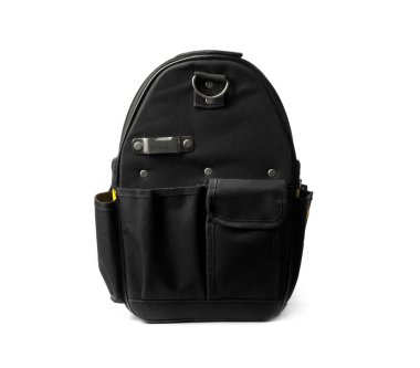 Beyaz üzerine izole inşaat araçları için boş çanta