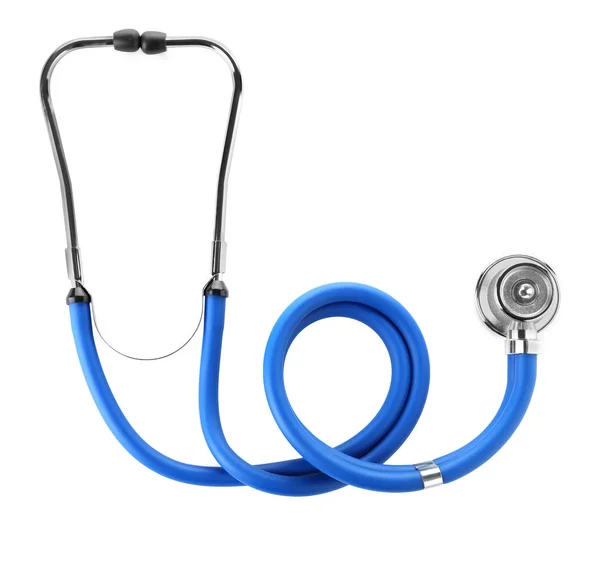 Stethoscoop op witte achtergrond, bovenaanzicht. Medisch hulpmiddel — Stockfoto