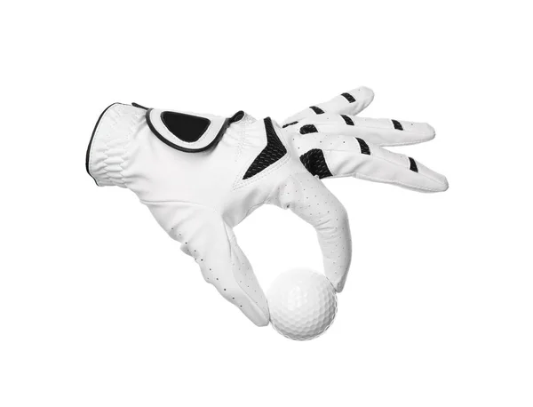 Glove and golf ball on white background — Stock Photo, Image