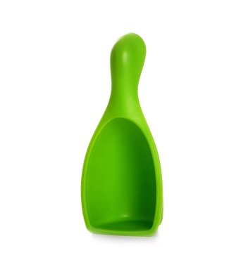 Beyaz arka planda plastik kepçe. Çamaşır günü