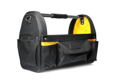 Beyaz üzerine izole inşaat araçları için boş çanta