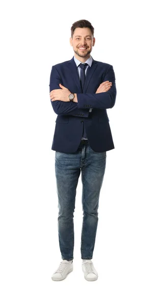 Full length portrait of businessman posing on white background — Stock Photo, Image