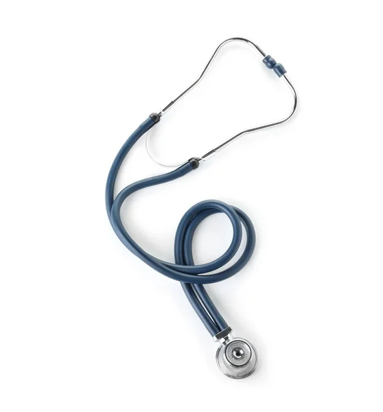 Beyaz arka planda stetoskop, üst görünüm. Tıbbi cihaz — Stok fotoğraf