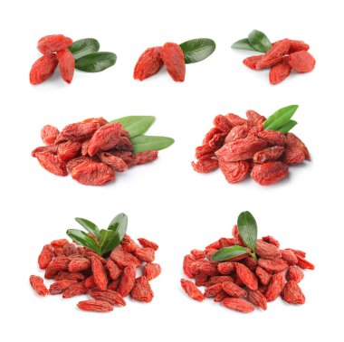 Beyaz arka plan, closeup lezzetli goji çilek seti