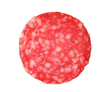 Beyaz arka planda taze lezzetli sosis kesin