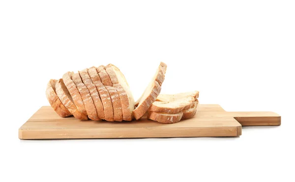 Tablero con pan fresco en rodajas aislado en blanco —  Fotos de Stock