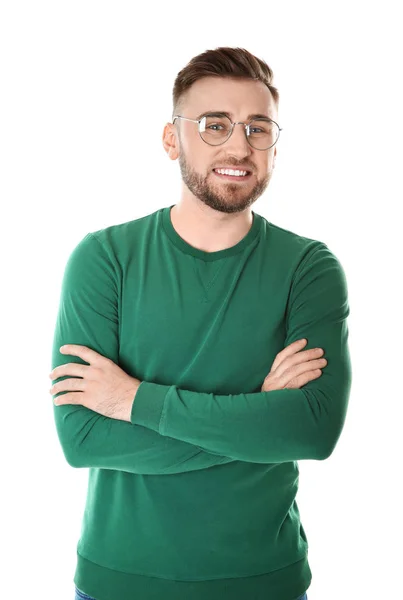 Retrato de homem bonito no fundo branco — Fotografia de Stock