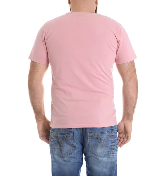 太り過ぎの男は白で孤立してクローズアップ。減量 — ストック写真
