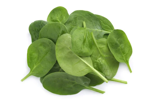Pile of fresh spinach leaves isolated on white, top view — Stock Photo, Image