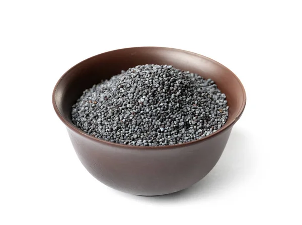 Raw poppy seeds in bowl on white background — Stock Photo, Image