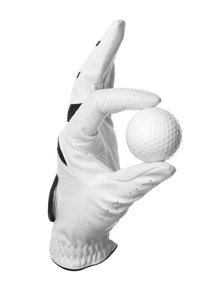 Handschuh und Golfball auf weißem Hintergrund — Stockfoto