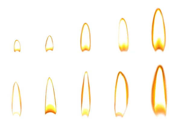 Set of different bright candle flames on white background — Stock Photo, Image