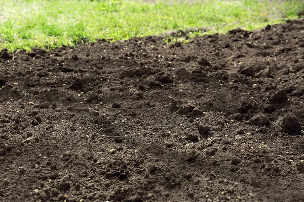 Superficie texturizada del suelo como fondo, primer plano. Suelo fértil para la agricultura y la jardinería —  Fotos de Stock