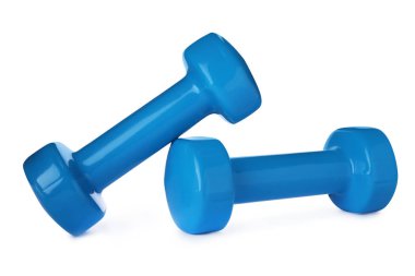 Beyaz arka planda renk dambıl. Ev fitness