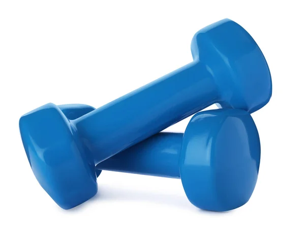 Color dumbbells on white background. Home fitness — Stock Photo, Image