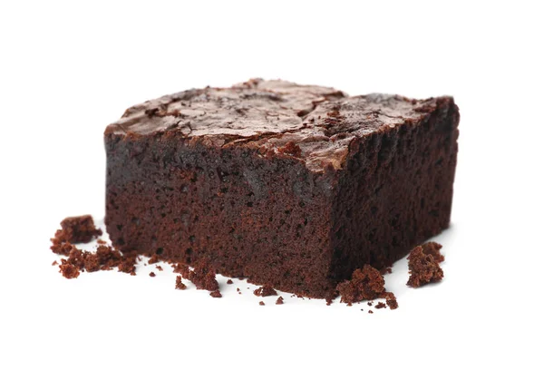 Pedaço de brownie fresco no fundo branco. Deliciosa torta de chocolate — Fotografia de Stock