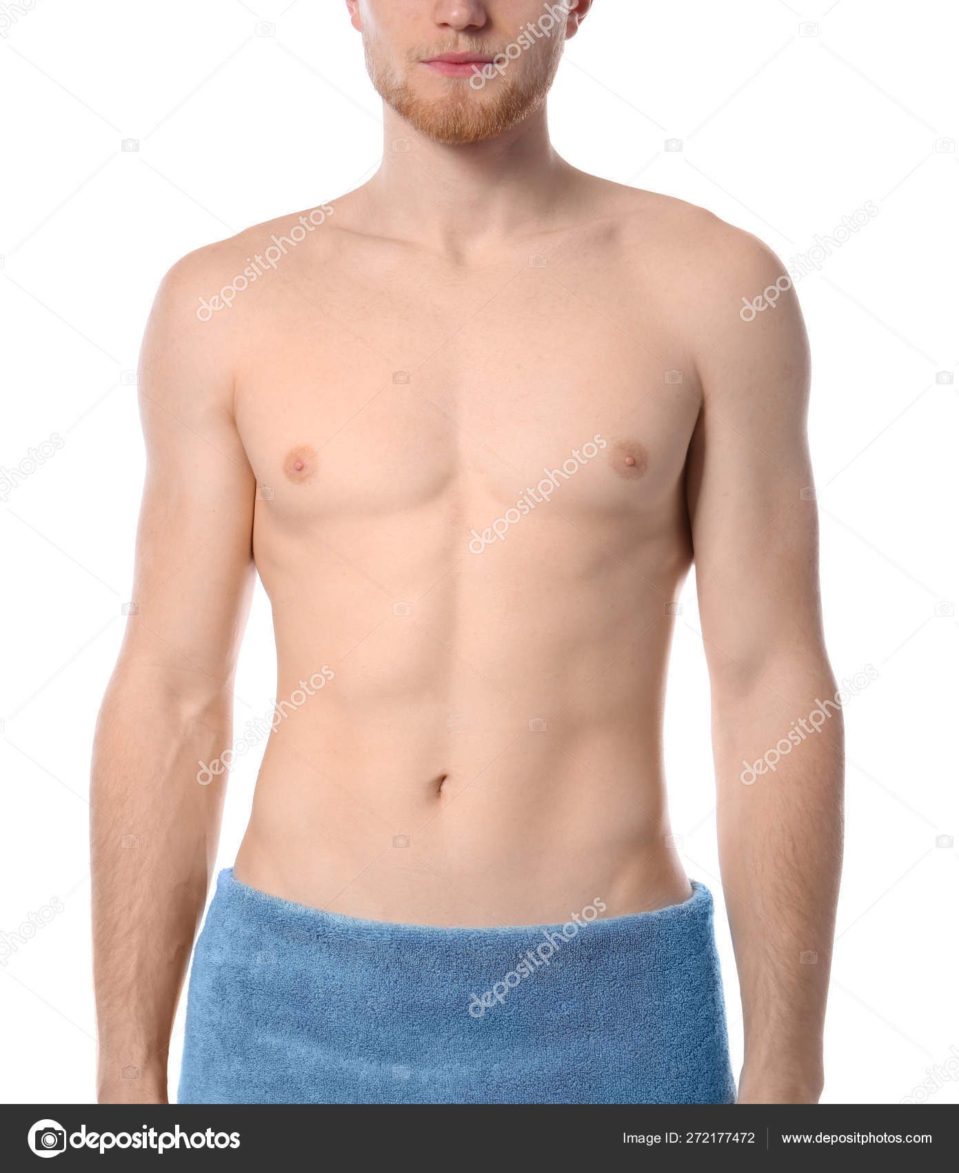 Young Man With Slim Body In Towel On White Background Closeup Stock Photo By C Newafrica