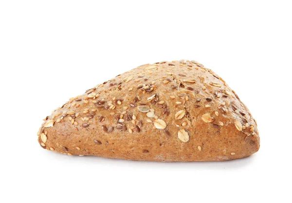 Triangle bun with seeds isolated on white. Wholegrain bread — Stock Photo, Image