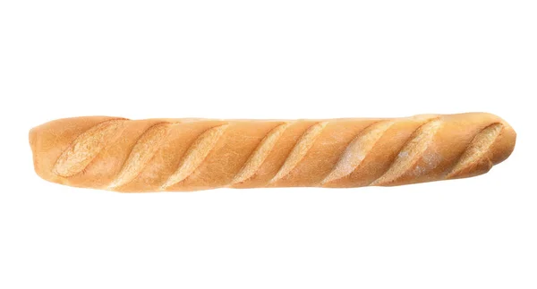 Baguete saborosa isolada em branco, vista superior. Pão fresco — Fotografia de Stock