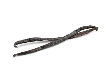 Beyaz arka planda kurutulmuş vanilya çubukları