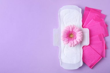 Adet pedleri ve renk arka plan üzerinde çiçek, düz metin için boşluk yatıyordu. Jinekolojik bakım