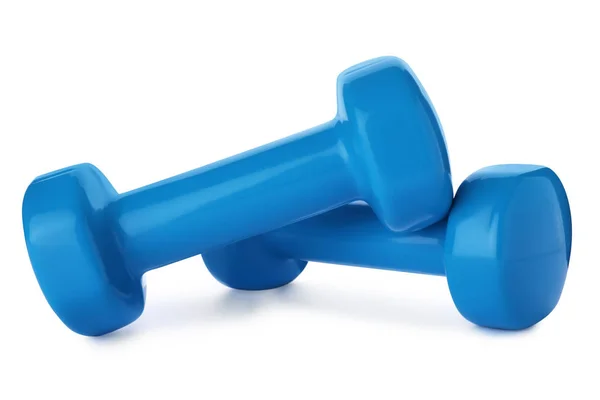 Color dumbbells on white background. Home fitness — Stock Photo, Image