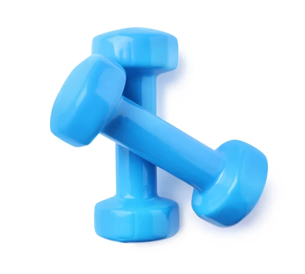 Color dumbbells on white background. Home fitness — Stock Photo, Image