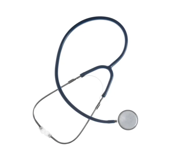 Stethoscope on white background, top view. Medical device — Stock Photo, Image