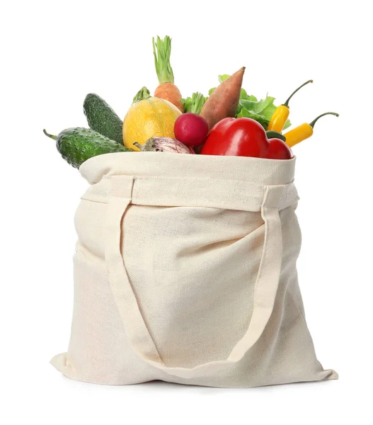 Cloth bag with vegetables on white background — Stock Photo, Image
